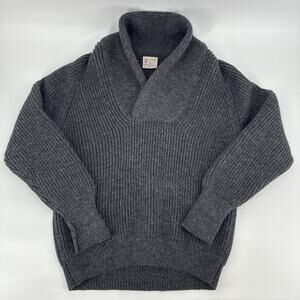 Vintage Dulyn Knitwear Sweater Men Large Gray Wool Shawl Collar Heavy British
